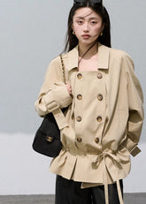 Khaki Short Trench Lyocell Waist-Tie Edit