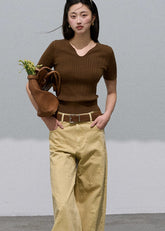 Veins of Autumn Leaves Embossed Cotton Wide-Leg Jeans