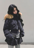 korean padded jacket women, thickened hooded puffer, winter cotton coat women, warm padded jacket, fur hood winter coat, white black winter puffer, fw25 korean outerwear, thick warm jacket women, hooded padded winter coat