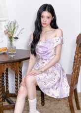fragileheart dress, purple floral dress, off shoulder floral dress, korean feminine dress, romantic summer dress, lavender mini dress, floral korean fashion, vintage floral dress, feminine date dress, soft girl dress, summer floral outfit, elegant korean dress