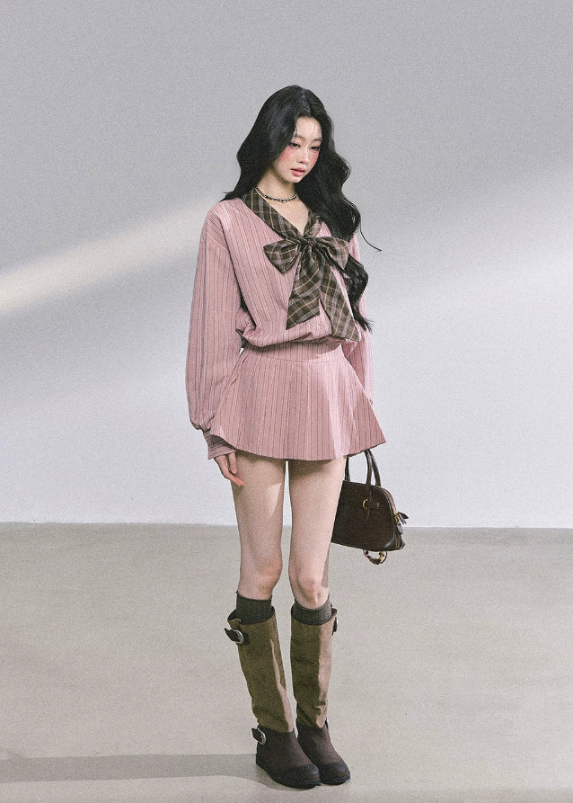 french stripe shirt dress, korean bow dress women, autumn long sleeve shirt dress, plaid bow korean dress, seoul fashion stripe dress, french slim fit dress women, hepburn stripe dress, korean office outfit women, fall korean fashion dress, soft academia dress outfit, preppy bow tie dress, korean street style shirt dress, elegant stripe mini dress, korean classy shirt dress, women’s fall fashion 2025