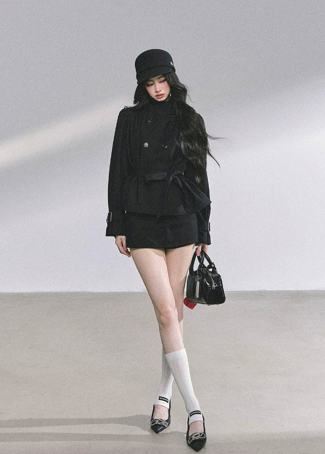 french hepburn suit set, korean two piece skirt suit, autumn peplum blazer set, belted blazer mini skirt, elegant korean outfit women, seoul chic fashion set, french inspired skirt suit, korean business chic outfit, hepburn korean office set, korean high end autumn fashion, korean modern lady outfit, classy two piece set for women, parisian blazer skirt set, kfashion blazer outfit, korean elegant matching set