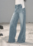 aomalm jeans, wide leg jeans women, sequin jeans, galaxy denim pants, korean feminine jeans, straight wide leg denim, summer jeans women, pear shape jeans, vintage blue jeans, cotton denim trousers, stardust jeans, feminine korean fashion