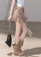Taupe layered ruffle mini skirt