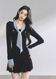korean mini dress long sleeve, korean hot girl dress, striped collar mini dress, pleated hem bodycon dress, autumn slim fit dress women, seoul fashion dress outfit, kfashion chic black dress, korean preppy style dress, elegant korean party dress, long sleeve korean streetwear, sexy korean mini dress, korean office casual outfit, french style fitted dress, hot girl bodycon fall outfit, korean modern chic dress