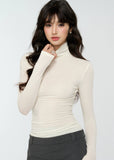 4muggle, lyocell wool turtleneck, slim fit high neck top, thermal base layer, women’s winter knit top, brown turtleneck shirt, supermodel silhouette top, stretchy soft knit, Korean style top, autumn winter layering, hot diamond detail top, second skin fit, chic stylish basics, warm long sleeve top