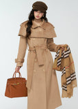 4muggle, camel trench coat, cape trench coat, British style long coat, women’s wool long trench, cape shoulder coat, tweed trench coat, autumn winter coat, elegant long jacket, detective coat style, classic camel wool coat, vintage British fashion, cape design outerwear, slim long coat women, stylish winter coat