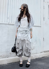 jnylon balloon pants, workwear pants women, korean style pants, urban nomad pants, genderless pants, relaxed wide pants, streetwear trousers, casual balloon pants, utility pants women, korean fashion bottoms, loose fit workwear pants