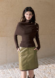 Women's brown layered turtleneck cape knit two-piece set