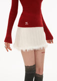 College style short sweater tops with fur pit short skirt pants