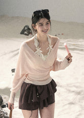 aomalm top, pink cover up top, v neck summer top, korean feminine top, sunscreen cover up women, lightweight summer layer, french style cover up, dopamine summer top, sheer wrap top, resort cover up top, feminine korean fashion, beach cover up blouse