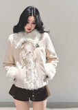 french fur jacket women, ivory plush winter coat, integrated fur cotton coat, warm winter padding jacket, soft girl winter outerwear, shearling style coat women, fw25 warm plush jacket, korean winter coat, cold protection jacket women