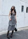 jnylon two piece set, gray knit set, korean fashion set, tie front top set, balloon skirt set, pleated skirt set, stylish korean outfit, summer knit set, vintage korean fashion, relaxed skirt set, urban summer outfit, korean street fashion