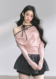 korean halterneck top, korean off shoulder top, hot girl pink top, korean streetwear women, autumn long sleeve halter shirt, korean slim fit t shirt, seoul fashion top, kfashion off shoulder shirt, pink halter knit top, korean style cute top, off shoulder long sleeve korean, hot girl fall outfit, ribbon neck korean top, slim waist korean tee, soft pink korean fashion
