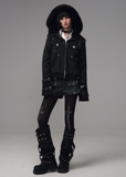 Frustration Garden jacket, edgy winter jacket, black fur hood coat, punk padded jacket, grunge winter outerwear, slim fit puffer coat, detachable fur hood jacket, street goth winter fashion, sand wash black coat, thick warm padded jacket women, alternative fashion outerwear
