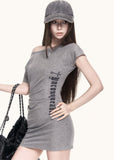 Fitted cotton mini dress in grey with street-style styling