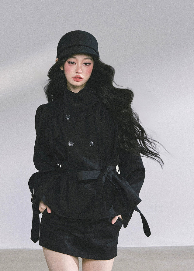 french hepburn suit set, korean two piece skirt suit, autumn peplum blazer set, belted blazer mini skirt, elegant korean outfit women, seoul chic fashion set, french inspired skirt suit, korean business chic outfit, hepburn korean office set, korean high end autumn fashion, korean modern lady outfit, classy two piece set for women, parisian blazer skirt set, kfashion blazer outfit, korean elegant matching set