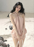 Blush pink gathered halter top and mini skort set