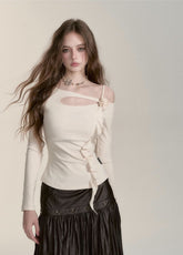 Ribbon One-Shoulder Slim T-Shirt