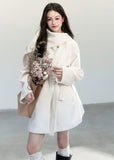 Fragileheart wool coat, scarf collar jacket, ivory belted coat, luxury Korean fashion, quiet luxury outerwear, pastel noir aesthetic, elegant winter coat, K-fashion 2025, soft feminine style, minimalist wool wrap, chic winter outfit, modern elegant outerwear, white long coat, sophisticated Korean womenswear