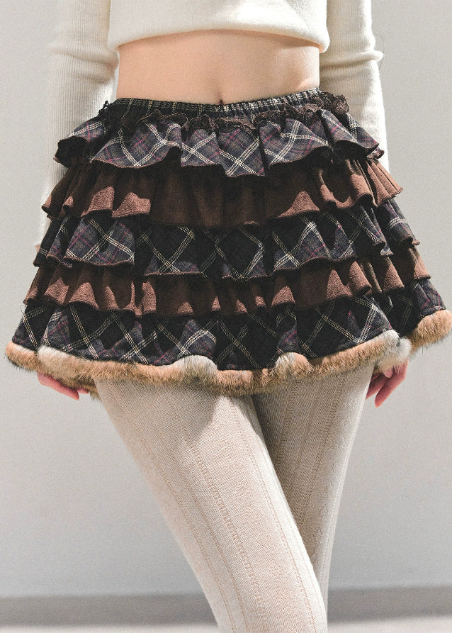 maillard skirt, plaid puff skirt, puffy cake skirt, high waist mini skirt, Korean fashion skirt, AOMALM skirt, autumn winter mini, layered ruffle skirt, tiered plaid skirt, cottagecore plaid skirt, feminine Korean style, winter mini skirt, warm plaid mini, puff silhouette skirt, checkered puffy skirt, high waist ruffle mini, A-line puff skirt, cute winter skirt, soft girl style skirt, kawaii mini skirt, stylish puffy skirt