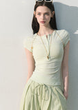 Caramel beige fitted Henley tee with tonal embroidery