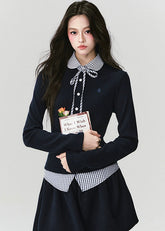 The Moon Academy Knit Set reimagines classic school-girl charm through Fragileheart’s lens of quiet luxury. Featuring a fitted knit blouse with a gingham collar and bow detail, paired with a matching pleated skirt, this ensemble balances intellectual poise and youthful softness. Perfect for autumn transitions and city walks that whisper elegance, not effort.