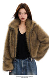 毛皮のトップダブルジッパーファッショナブルな人工毛皮のショートコート
