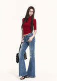 Red high-neck fitted top with mid sleeves