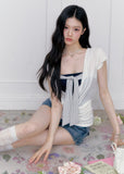 fragileheart top, korean summer top, color block top, layered summer top, strapless inner top, feminine korean fashion, preppy fitted top, contrast layered tee, cute summer top, soft girl korean outfit, ribbon detail top, stylish casual top