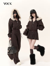 Faux Fur Hooded Polka Dot Zip-Up Jacket