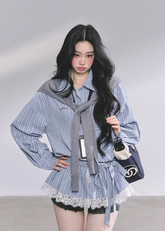 lace striped shirt women
french lace blouse
korean style striped top
ruffle lace trim shirt
long sleeve lace shirt women
autumn commuter blouse
elegant lace shirt outfit
korean american fashion top
slimming lace striped blouse
vintage lace ruffle top
romantic french style shirt
casual chic lace shirt women