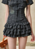 グリーンチェックドールカラーシャツ&パフスカートセット