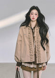 french suit set, ruffle jacket set, autumn two piece outfit women, korean fashion co-ord, puff skirt set, bud skirt outfit, soft girl aesthetic clothes, elegant ruffle jacket, korean chic two-piece, fall fashion women, korean streetwear outfit, cute jacket and skirt set, stylish autumn outfits for women, feminine korean fashion, french style women’s clothing