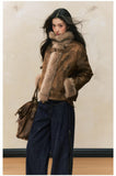 Retro coat brown slim fur splicing coat