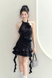Niche design dinner style black rose ribbon sleeveless dress