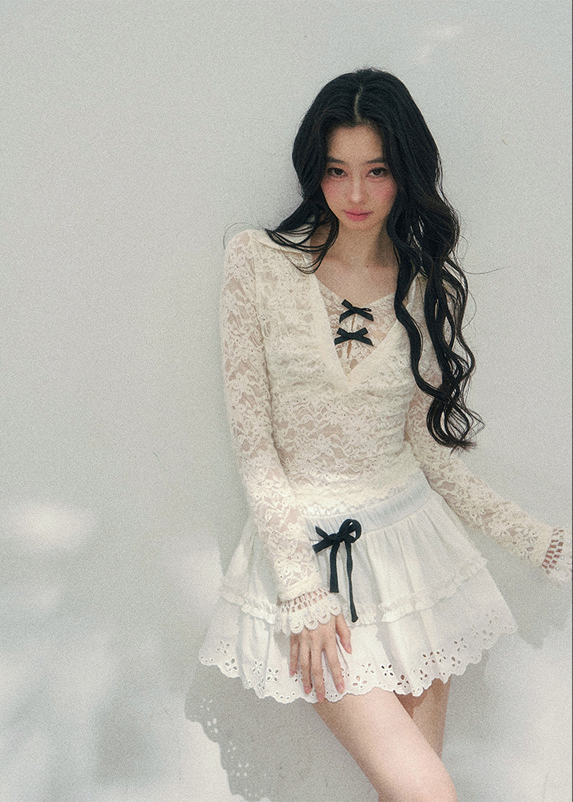 sheer lace top women, fake two piece lace t shirt, spring lace long sleeve top, aomalm lace style, feminine slim fit top women, pure desire lace top, refined spring blouse women, lightweight transparent top, elegant daily wear women, korean french style clothing, delicate hollow lace top, modern women spring top, waist shaping lace tee, romantic spring fashion, understated luxury lace top