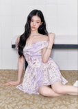 fragileheart dress, purple floral dress, off shoulder floral dress, korean feminine dress, romantic summer dress, lavender mini dress, floral korean fashion, vintage floral dress, feminine date dress, soft girl dress, summer floral outfit, elegant korean dress