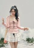 AOMALM bandeau twinset women, French romantic knit cardigan set, feminine spring two piece outfit, Korean elegant pastel knitwear, quiet luxury romantic outfit, Parisian inspired bandeau cardigan set, delicate layered knit top women, romantic Korean French aesthetic clothing, soft feminine spring twinset, refined luxury womenswear knit, elegant lightweight cardigan outfit, pastel romantic knitwear women, luxury Korean designer inspired set, feminine bandeau cardigan ensemble