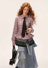 Frill-Edge Plaid Shirt