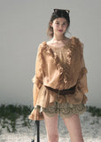 aomalm blouse, ruffle chiffon blouse, feminine korean top, french romantic blouse, pink lace blouse, sheer summer blouse, soft girl chiffon top, korean fashion blouse, sweet ruffle top, airy summer shirt, romantic vacation top, delicate lace blouse