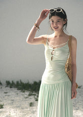 aomalm set, mint two piece set, korean fashion set, summer skirt set, modal top and skirt set, feminine korean outfit, romantic summer co ord, mint camisole set, long skirt set women, soft girl summer outfit, elegant summer set, vacation outfit women