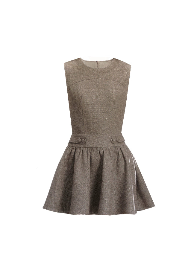 Fragileheart vest dress set, doll collar blouse, luxury Korean fashion, elegant autumn outfit, quiet luxury womenswear, pastel noir aesthetic, preppy Korean fashion, taupe layered dress, K-fashion 2025, modern feminine look, romantic school style, soft brown dress outfit, delicate preppy outfit, refined fall fashion