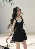 aomalm dress, black mini dress, floral lace dress, french floral dress, korean feminine dress, wisteria mini dress, puffy skirt dress, jacquard mini dress, black romantic dress, lace applique dress, feminine summer dress, elegant korean fashion