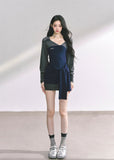 slim fit plaid sleeve dress, fake two piece dress women, Korean style mini dress, college girl plaid dress, trendy slim bodycon dress, autumn fashion mini dress, K-fashion plaid dress, American royal sister dress, check sleeve mini dress, waist tie bodycon dress, elegant plaid dress for women, sexy hip-hugging dress, summer slim plaid dress, girl group fashion dress, stylish campus dress for women
