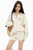 Polo collar loose long-sleeved pullover top casual shorts