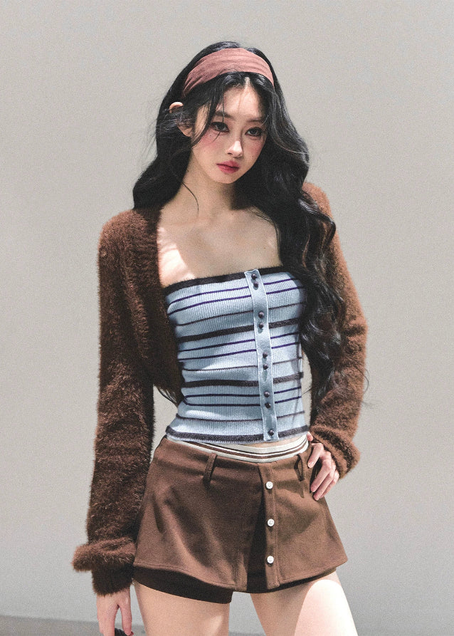 striped knit tube top, blue knit vest women, strapless knit top, spice girl style top, ribbed corset knit, autumn winter knit tank, blue stripe bustier top, fw25 street knitwear, korean knit tube shirt, fitted knit vest women