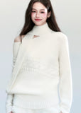 Fragileheart knit set, ivory scarf sweater, luxury Korean fashion, quiet luxury womenswear, bat sleeve knit top, pastel noir aesthetic, winter soft outfit, elegant white sweater set, K-fashion 2025, minimalist luxury knitwear, off-shoulder knit top, cozy feminine fashion, modern Korean outfit, refined winter style