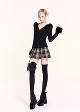 VOCK, y2k skirt, plaid pleated skirt, fake two-piece skirt, layered mini skirt, Shibuya hot girl style, Japanese street fashion, plaid mini skirt women, slim pleated skirt, K-fashion skirt, short skirt street style, aesthetic mini skirt, retro plaid skirt, schoolgirl pleated skirt, trendy 2025 skirt, streetwear mini skirt women, VOCK plaid skirt, spliced design skirt, kawaii dark fashion skirt