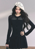 french knit dress women, sheer yoke sweater dress, autumn black knit mini, slimming waist knit dress, sexy knitted dress women, fw25 sweater dress, long sleeve knit skirt, noir knit mini dress, elegant french style dress
